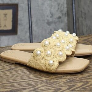 a new day Pearl-Embellished Cream Sandals